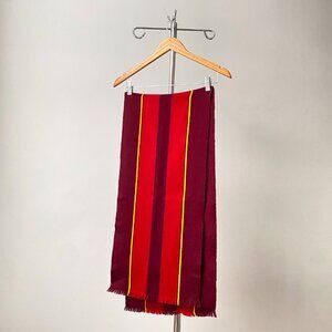 ❄️ Vintage Burgundy Red & Yellow 100% Wool Striped Fringed Gryffindor Like Scarf